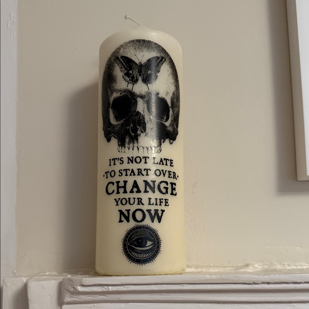 Inspirational Skull Pillar Candle